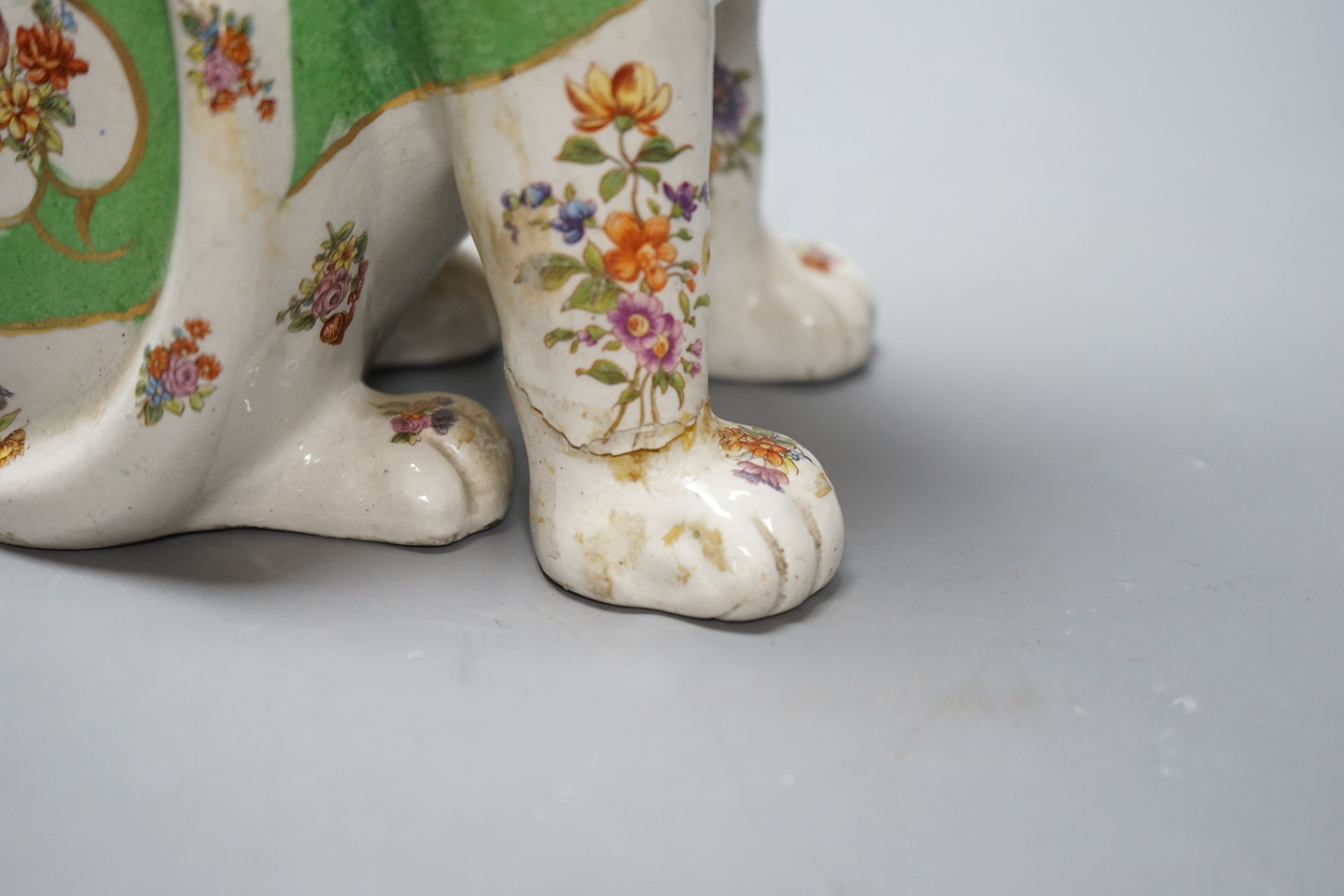 A Galle style polychrome cat, early 20th century, 34cms high